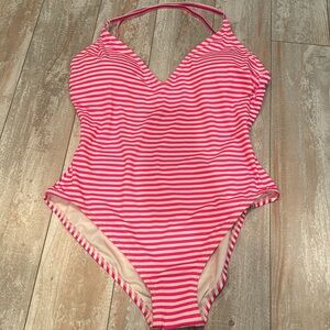 KATE‎ SPADE Radiant Pink, White & Purple Striped One Piece Swimsuit NWT